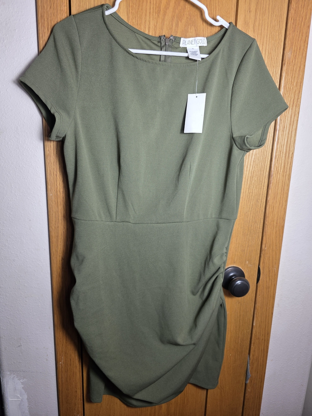 Planet Gold Olive Green Short Sleeve Tulip Sheath Dress New XL